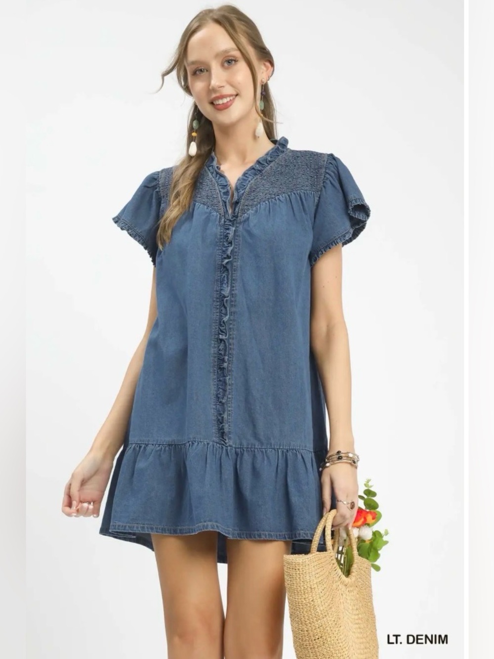 Umgee Ruffled Washed Denim Dress🛍️ - Picture 3 of 6